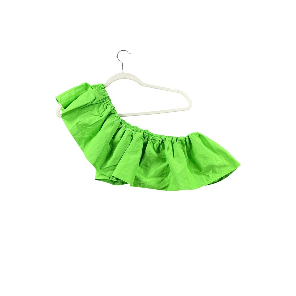 HM One Shoulder Ruffle Crop Top Lime Green Smocked Back NWT S
